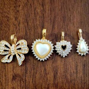 Set of 4 Vintage Pendants marked Roman, Goldtone and Rhinestones 1970s